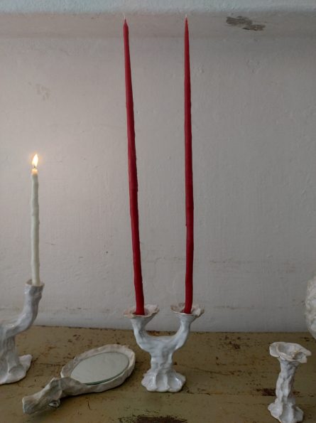 Candelabro doble rosa